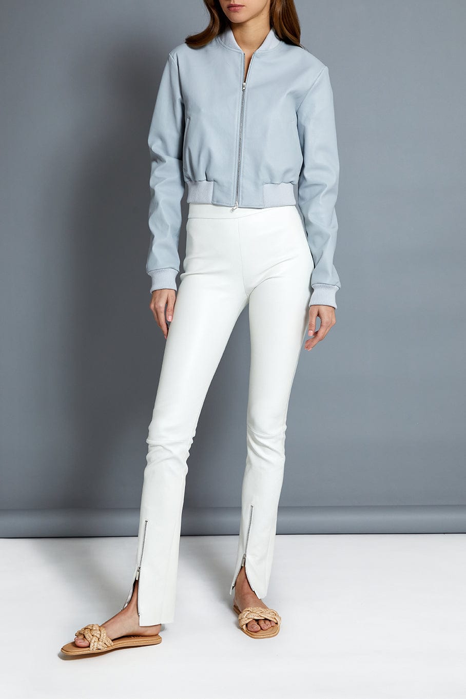 SUSAN BENDER-Long Sleeve Stretch Leather Bomber-