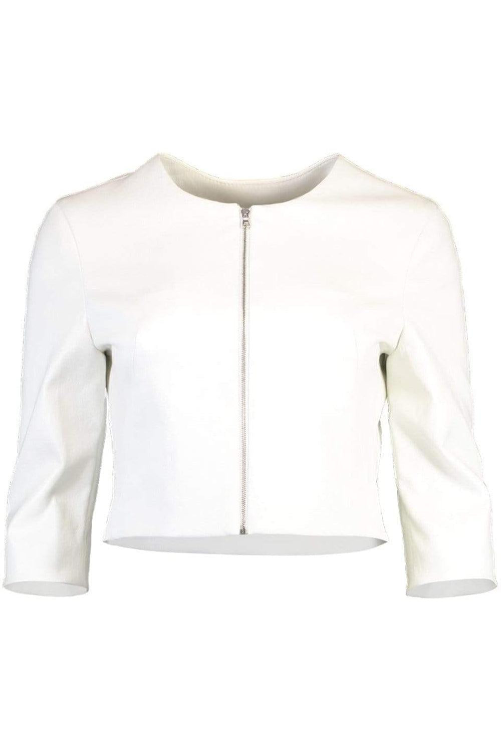 Stretch Leather Cardigan Jacket - White-WHITE-2-CLOTHINGJACKETCASUAL-SUSAN BENDER