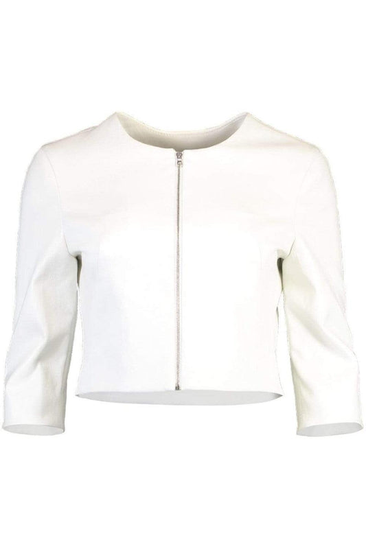 Stretch Leather Cardigan Jacket - White-WHITE-2-CLOTHINGJACKETCASUAL-SUSAN BENDER