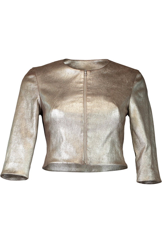 SUSAN BENDER-Leather Cardigan Jacket - Taupe Quartz-