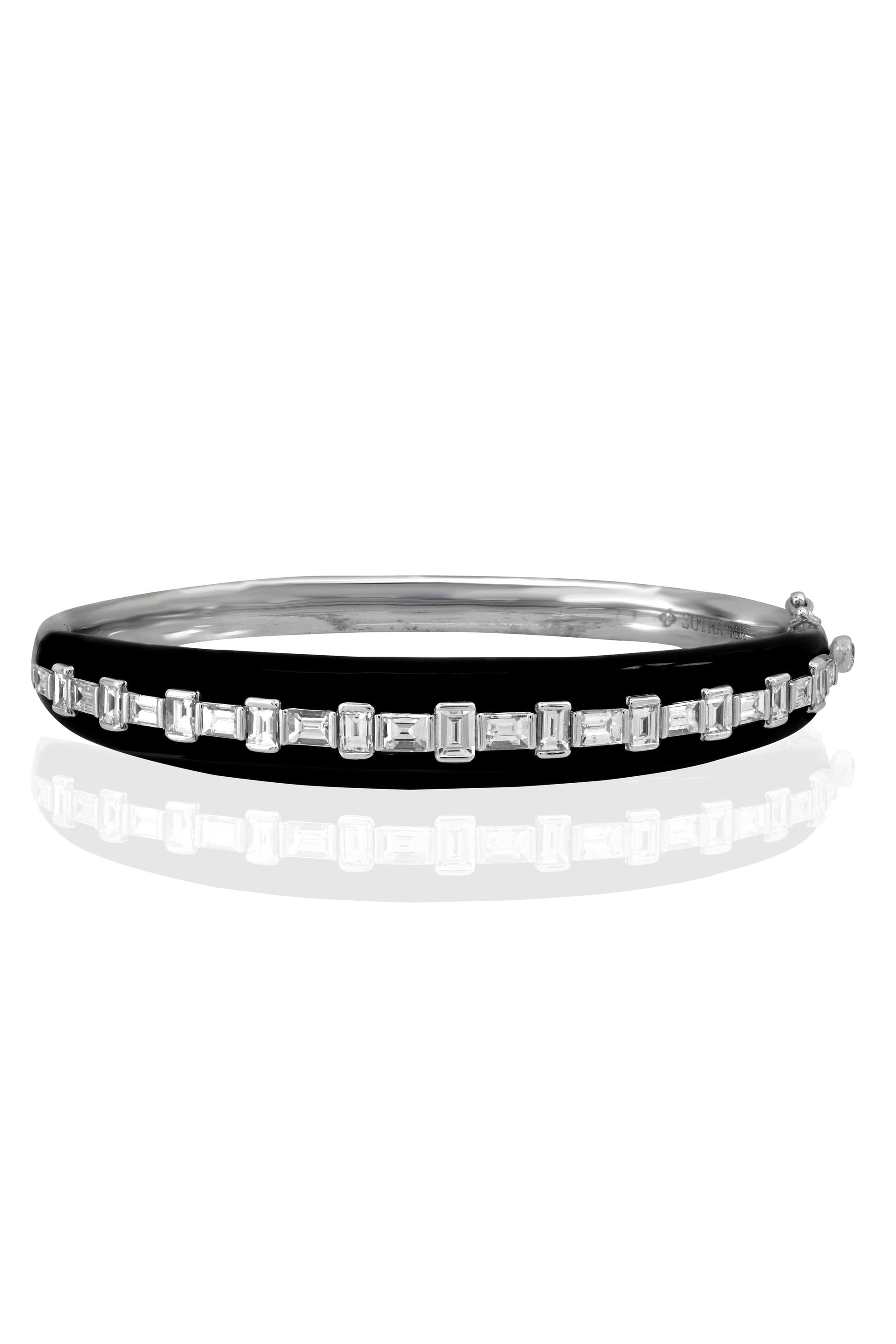 SUTRA-Black Ceramic Diamond Baguette Bracelet-WHITE GOLD