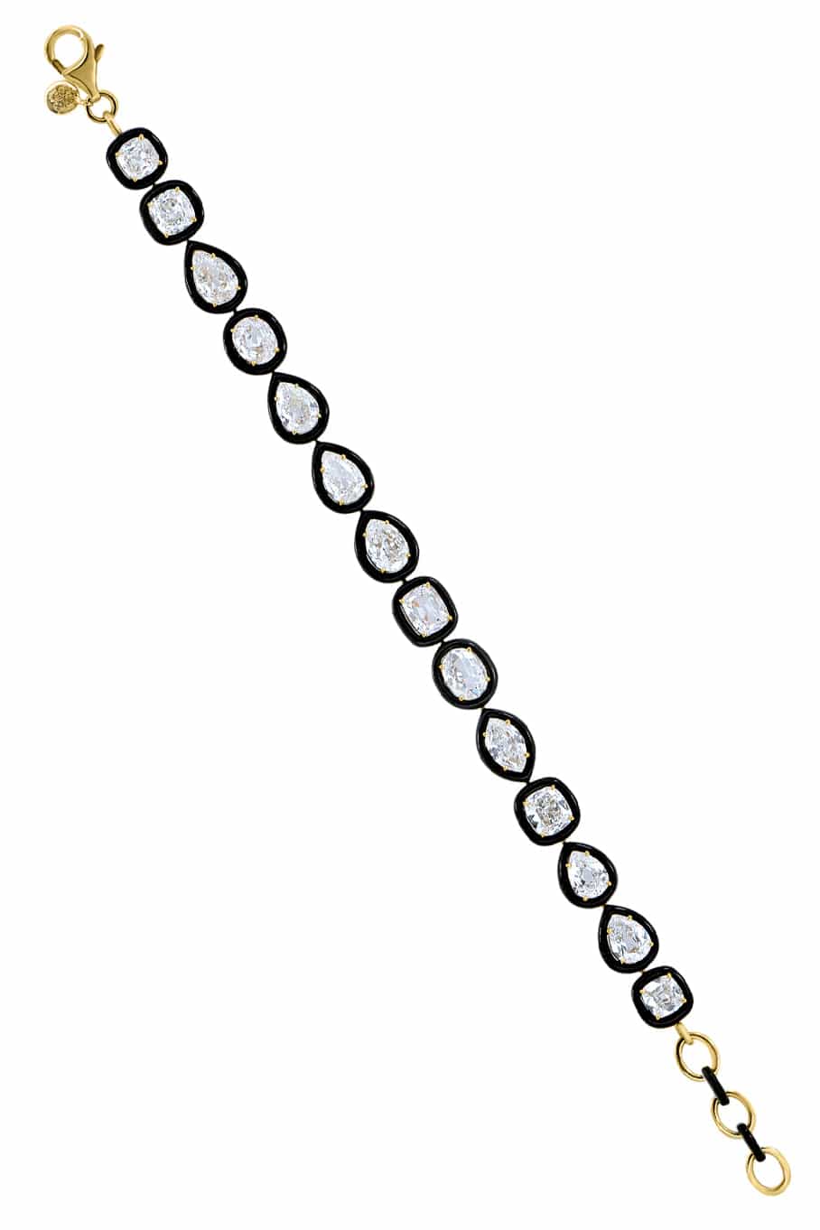 SUTRA-Black Ceramic Fancy Diamond Bracelet-YELLOW GOLD