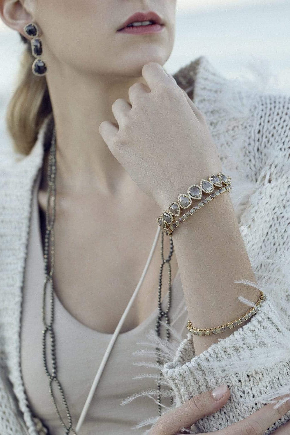 SUTRA-Rough Cut Diamond NWL Bracelet-YELLOW GOLD