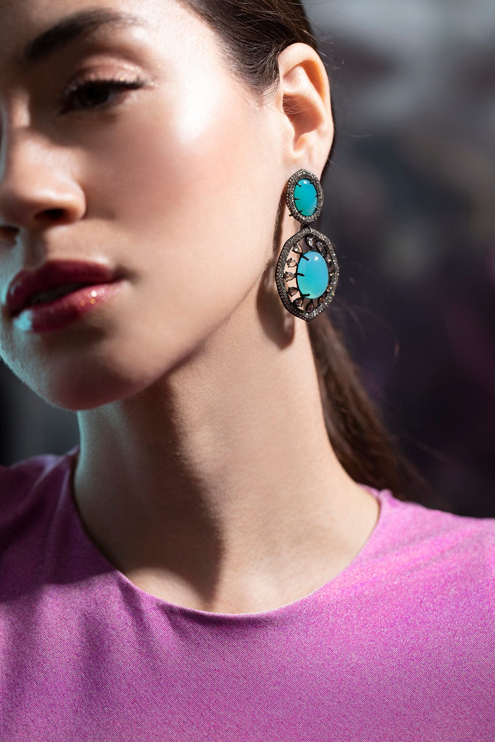 SUTRA-Agate and Diamond Earrings-BLACK GOLD