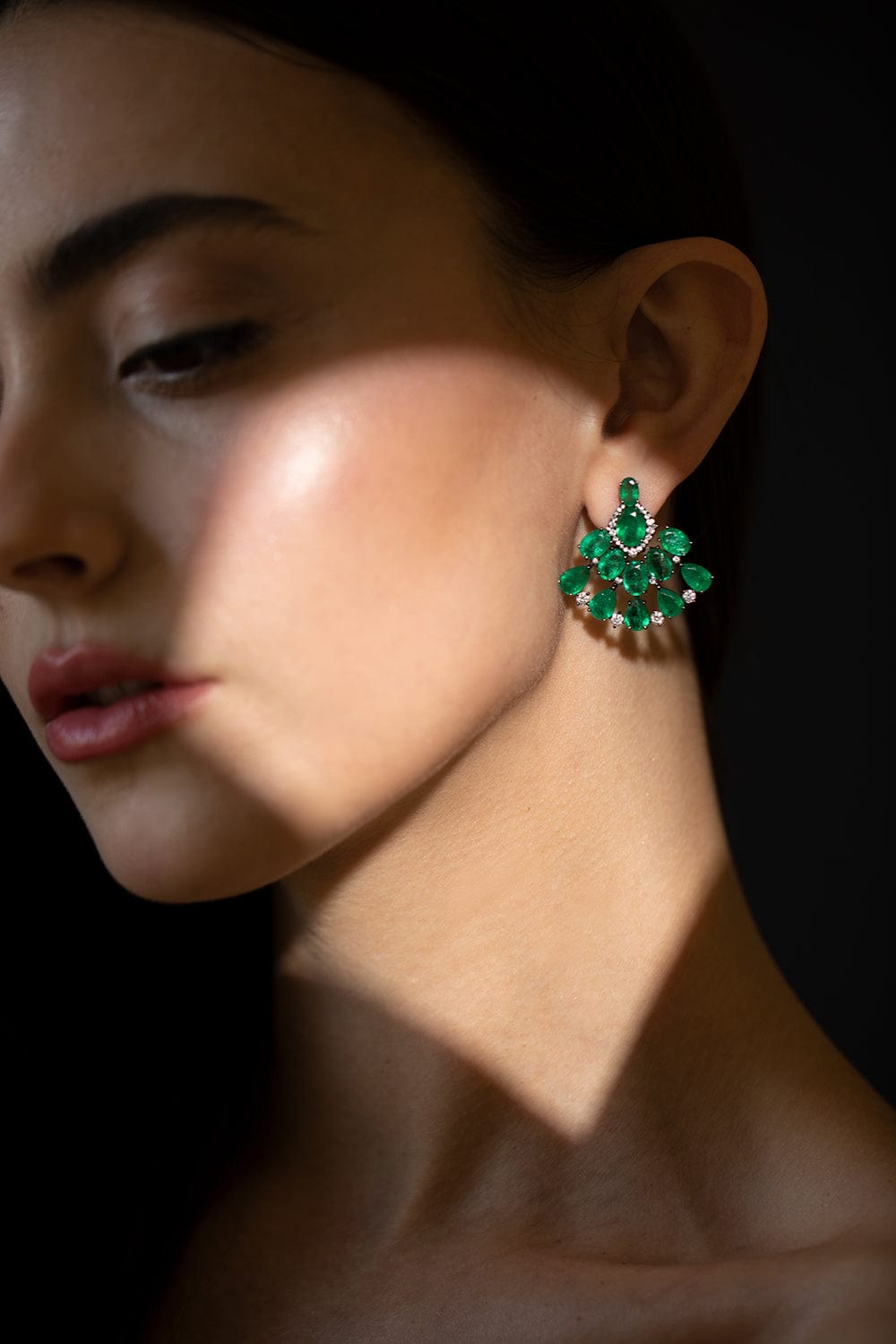 SUTRA-Emerald Fan Earrings-BLACK GOLD