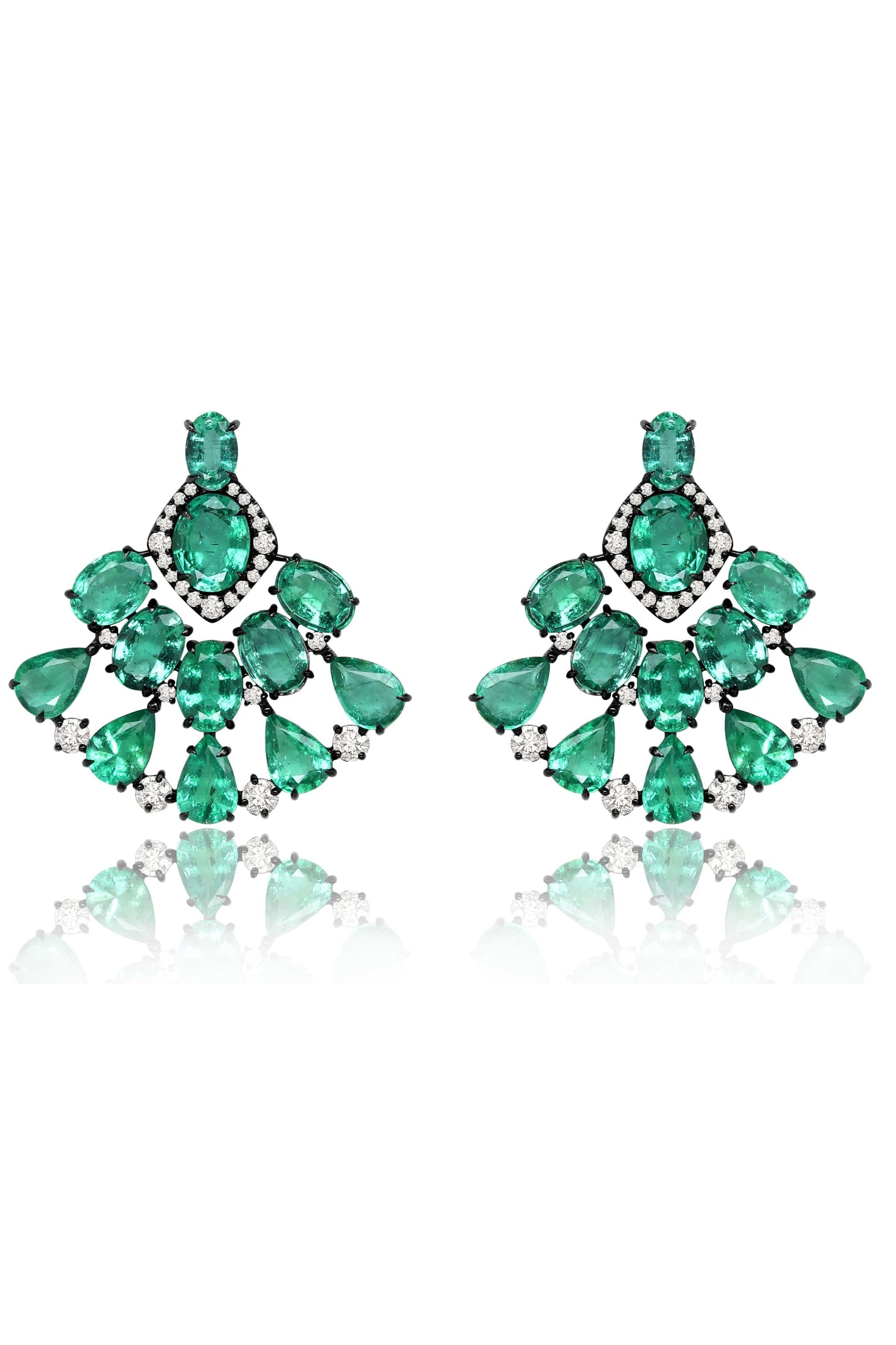 SUTRA-Emerald Fan Earrings-BLACK GOLD