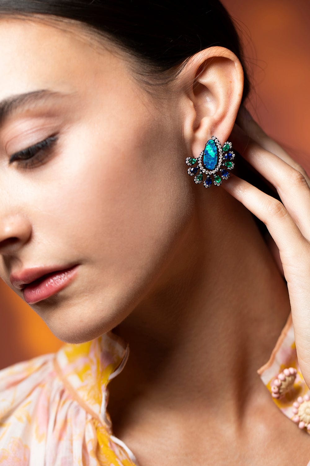 SUTRA-Opal, Sapphire and Emerald Earrings-BLACK GOLD