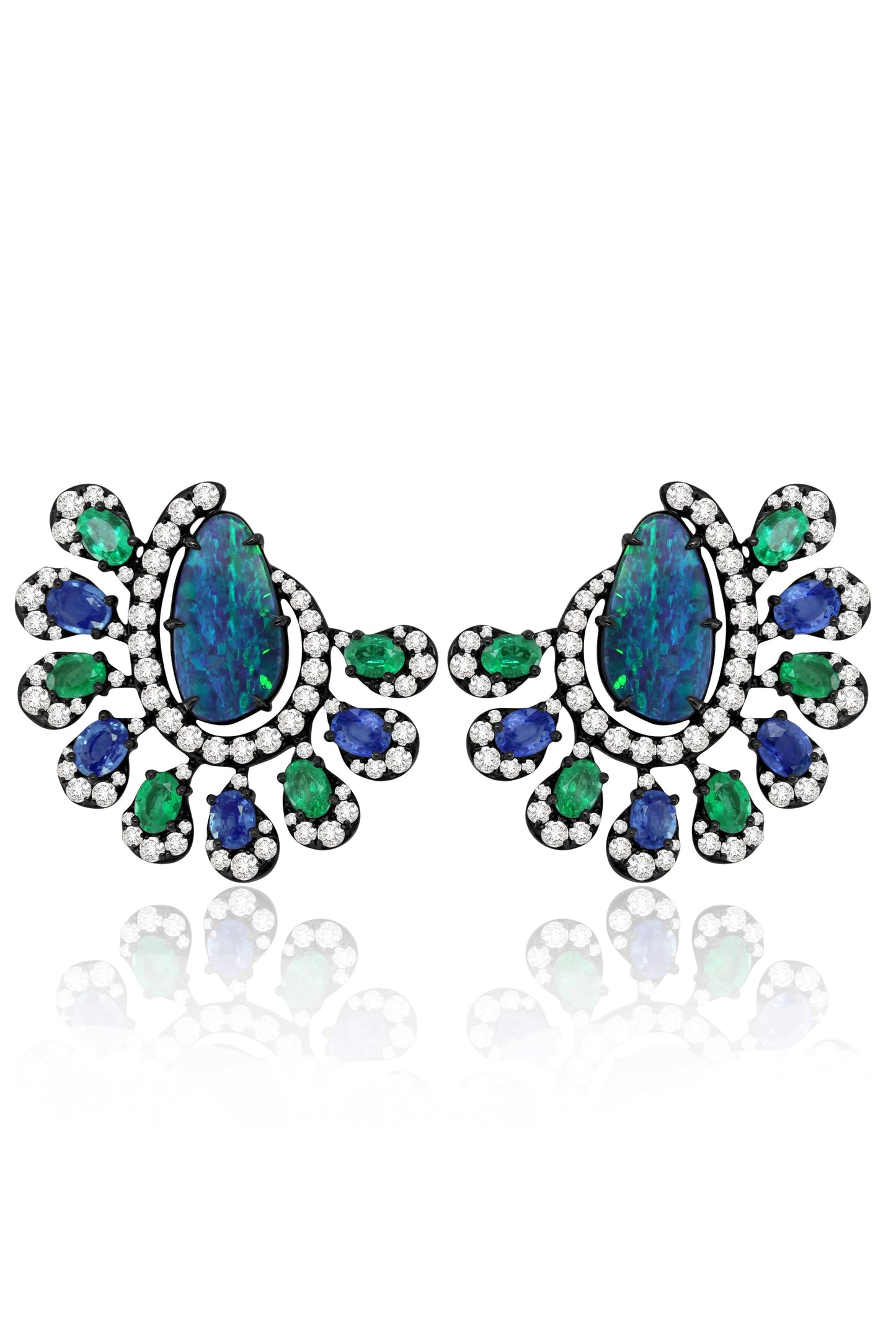 SUTRA-Opal, Sapphire and Emerald Earrings-BLACK GOLD