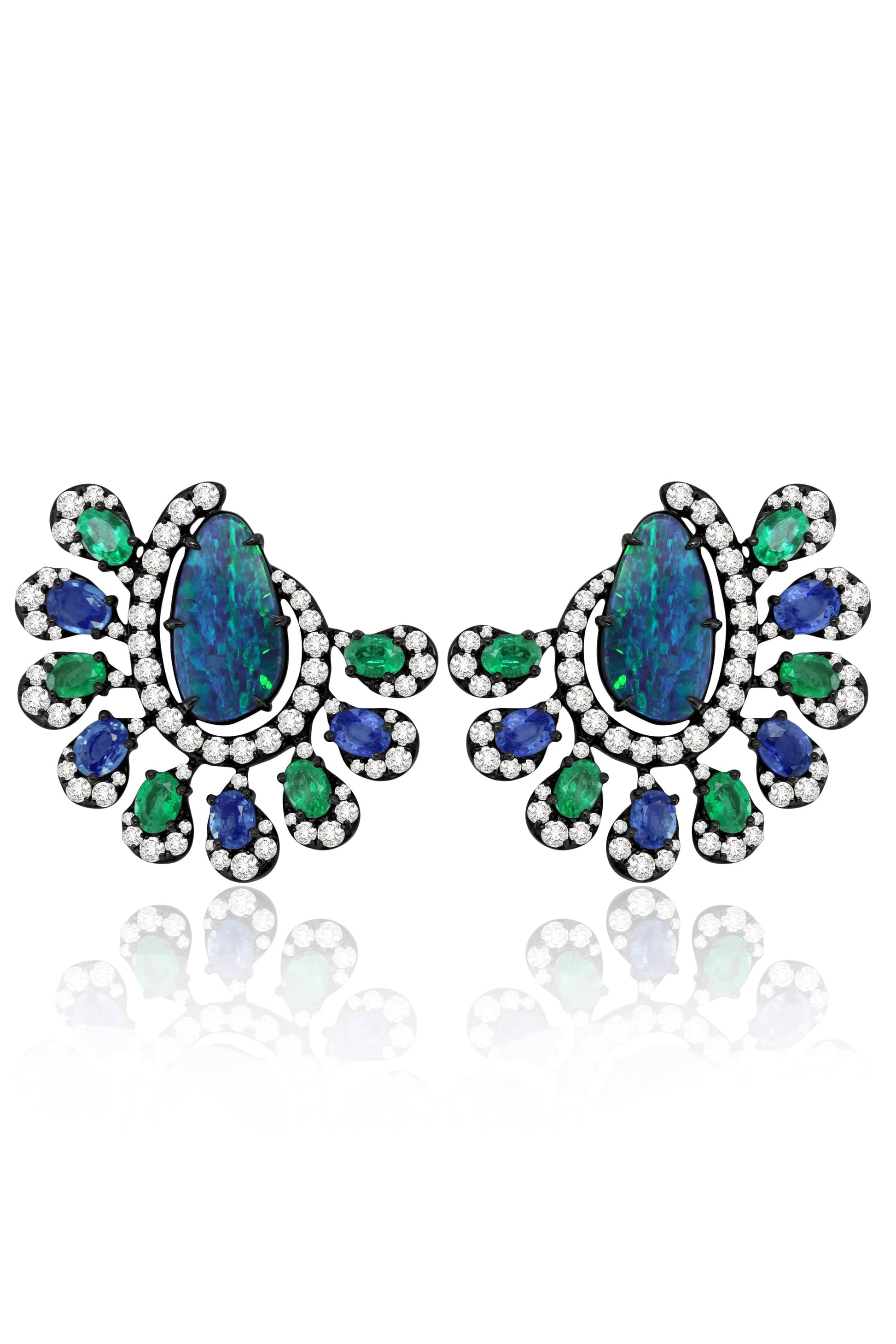 SUTRA-Opal, Sapphire and Emerald Earrings-BLACK GOLD