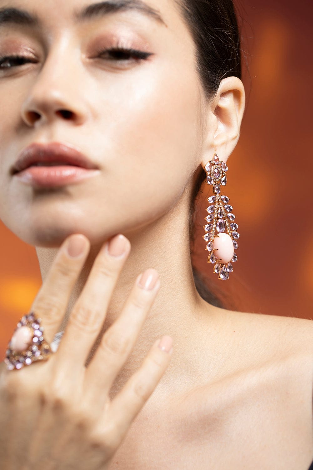 SUTRA-Amethyst and Angelskin Coral Earrings-ROSE GOLD