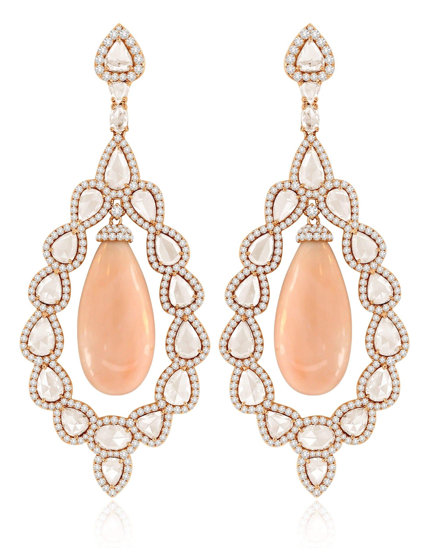 SUTRA-Angel Skin Coral and Diamond Drop Earrings-ROSE GOLD