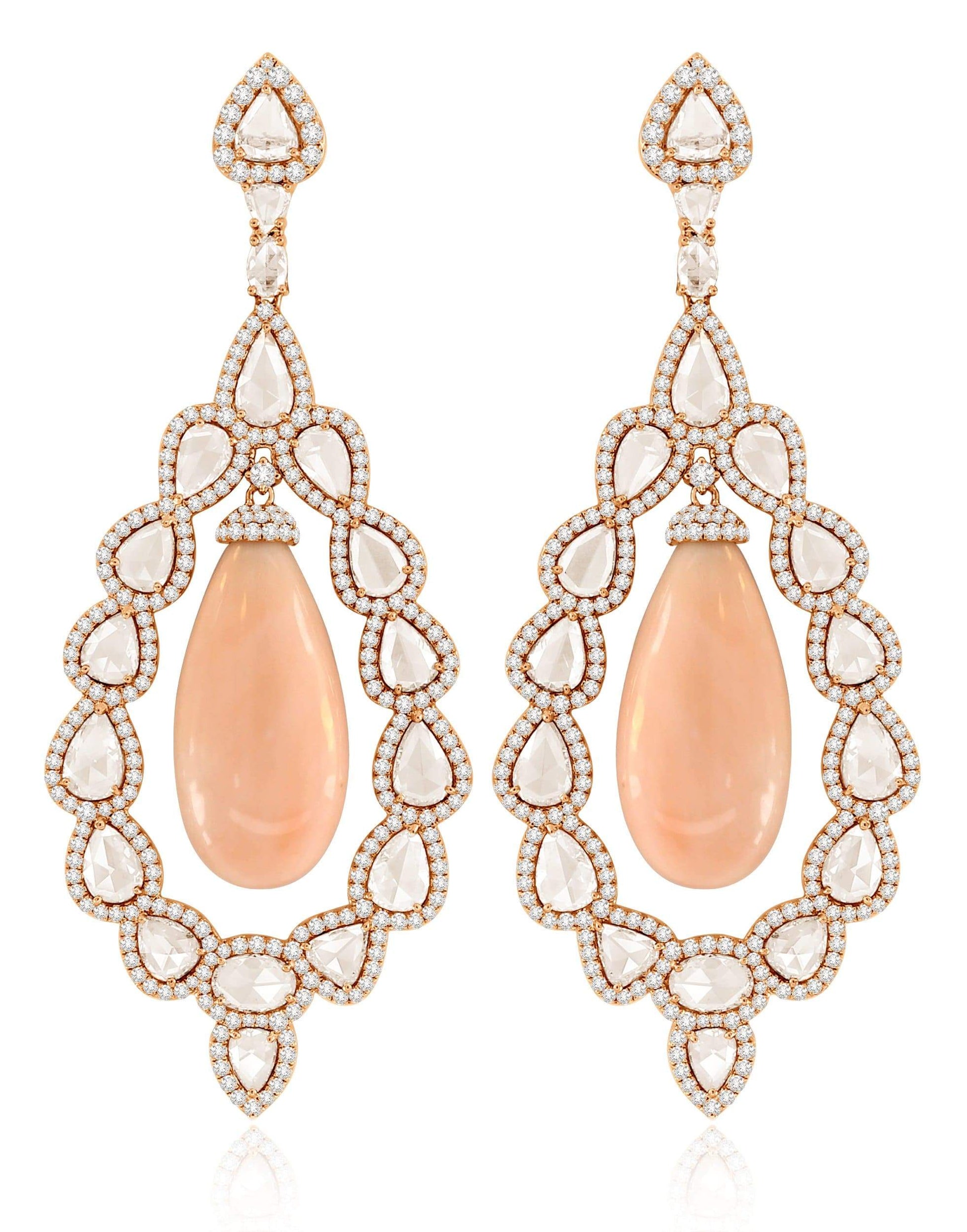 SUTRA-Angel Skin Coral and Diamond Drop Earrings-ROSE GOLD