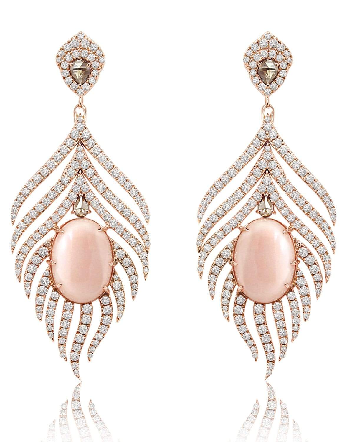 SUTRA-Angel Skin Coral and Diamond Feather Earrings-ROSE GOLD