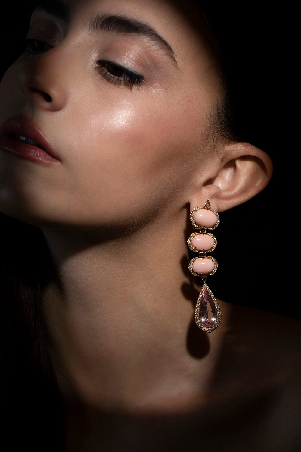 SUTRA-Angel Skin Coral and Morganite Drop Earrings-ROSE GOLD