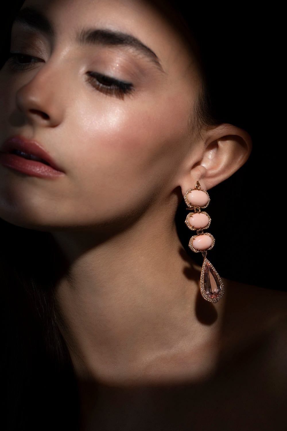 SUTRA-Angel Skin Coral and Morganite Drop Earrings-ROSE GOLD