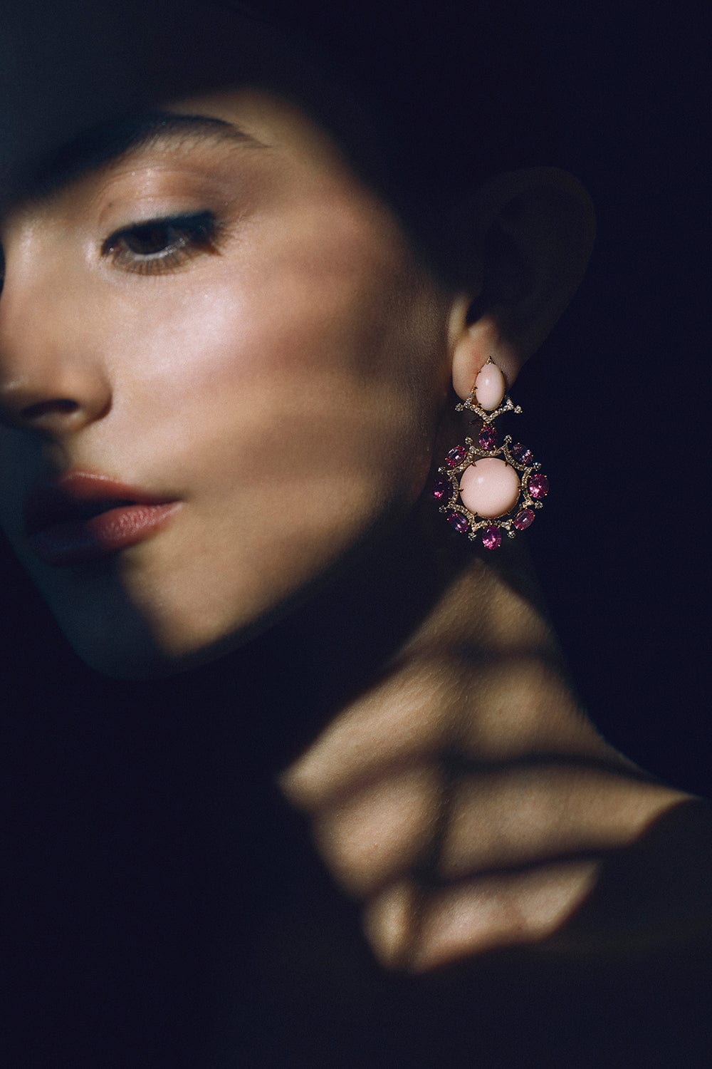 SUTRA-Angel Skin Coral and Pink Spinel Earrings-ROSE GOLD