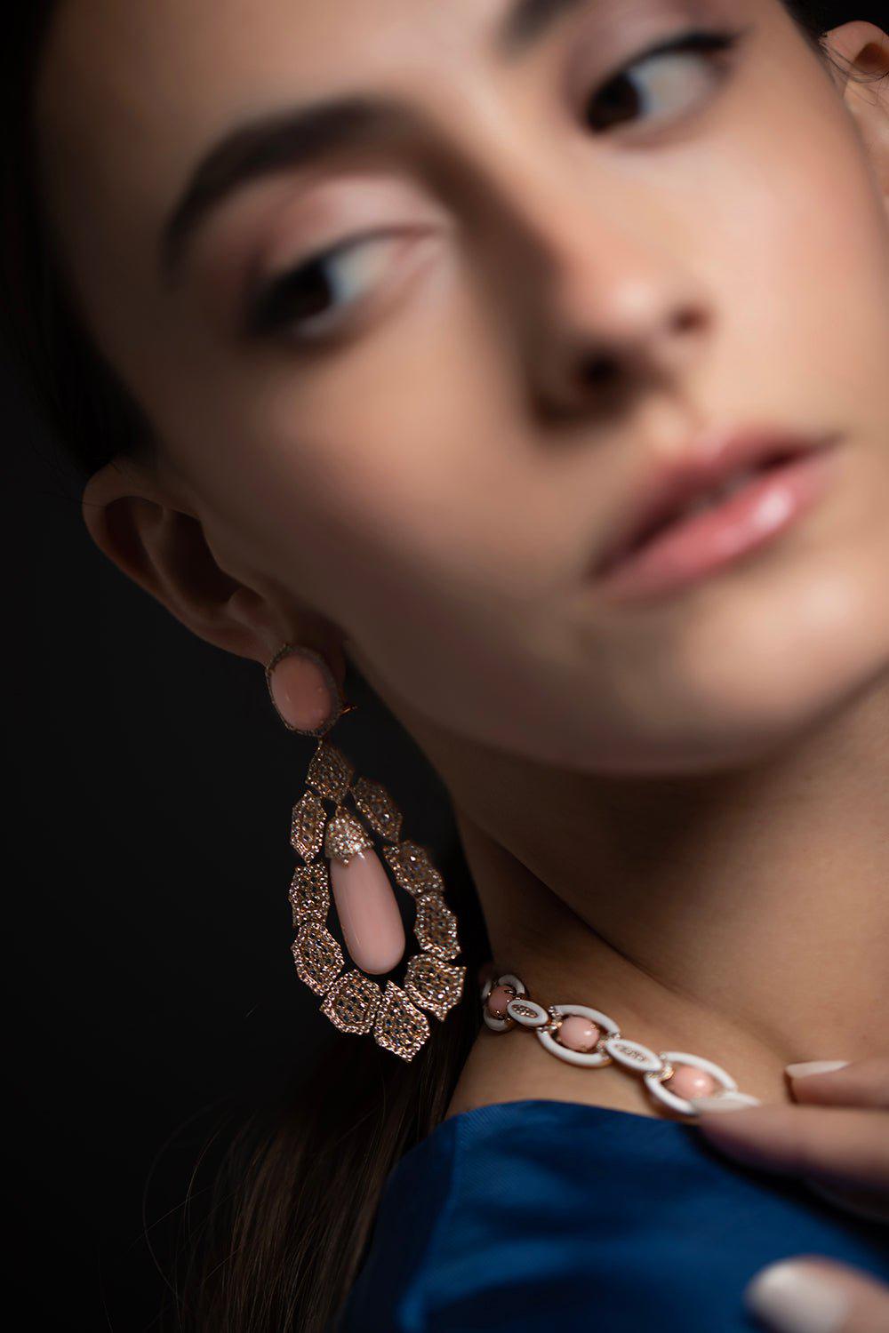 SUTRA-Pink Opal Diamond Earrings-ROSE GOLD