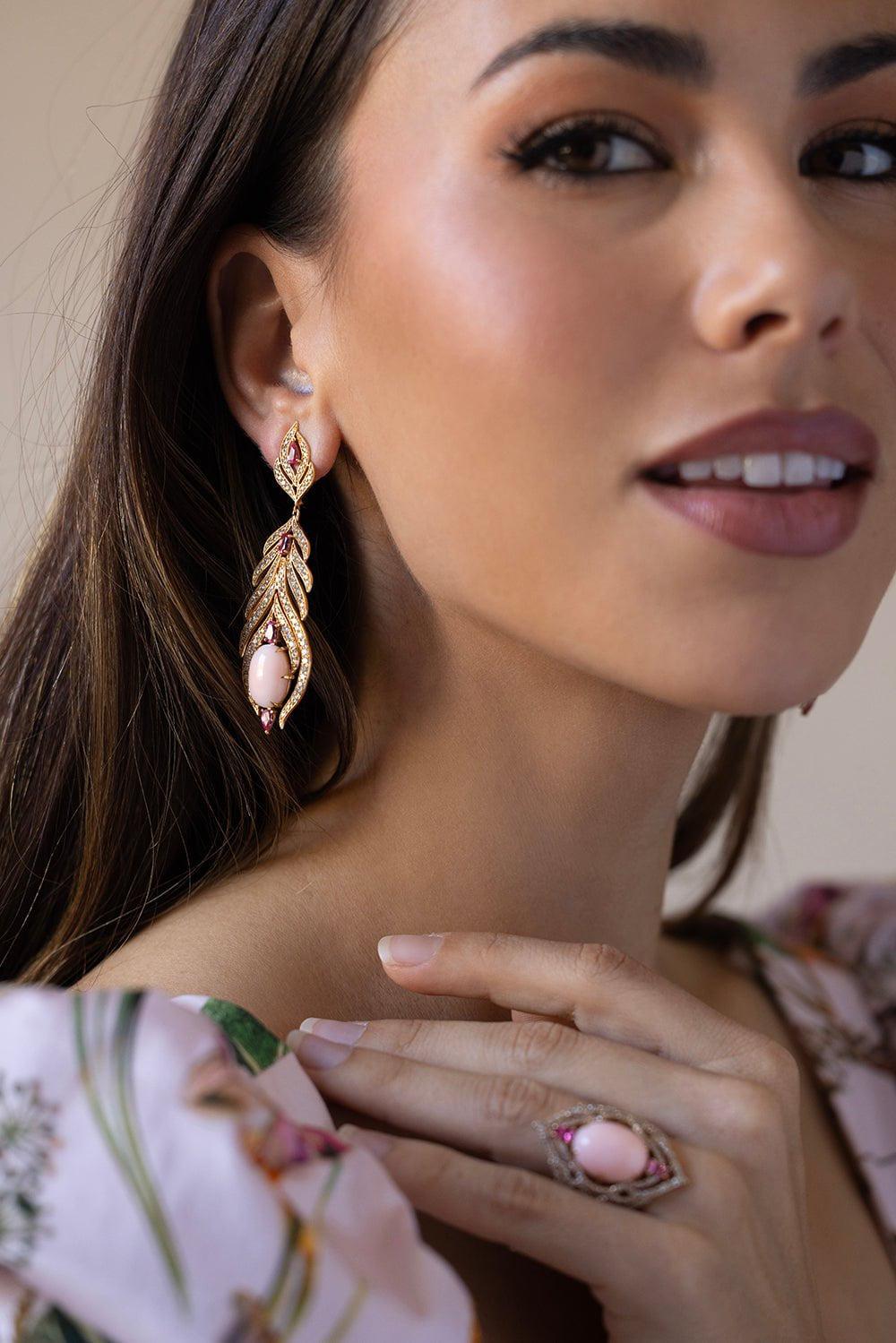 SUTRA-Pink Opal Spinel Earrings-ROSE GOLD