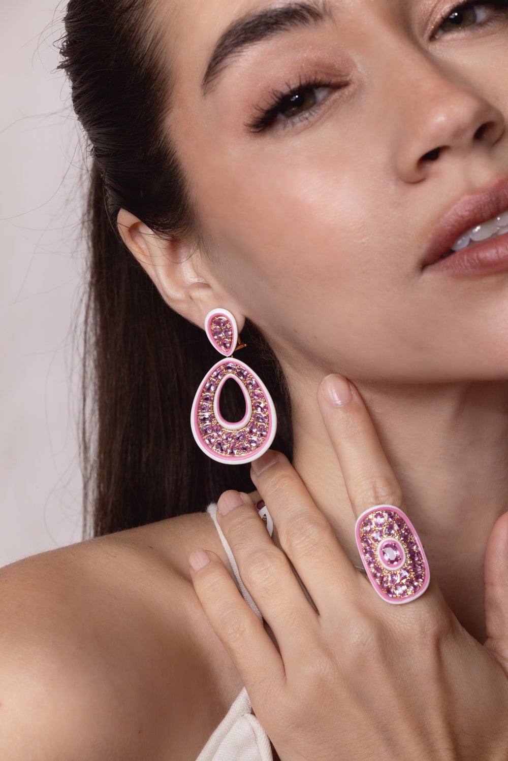 SUTRA-Pink Sapphire Ceramic Earrings-ROSE GOLD