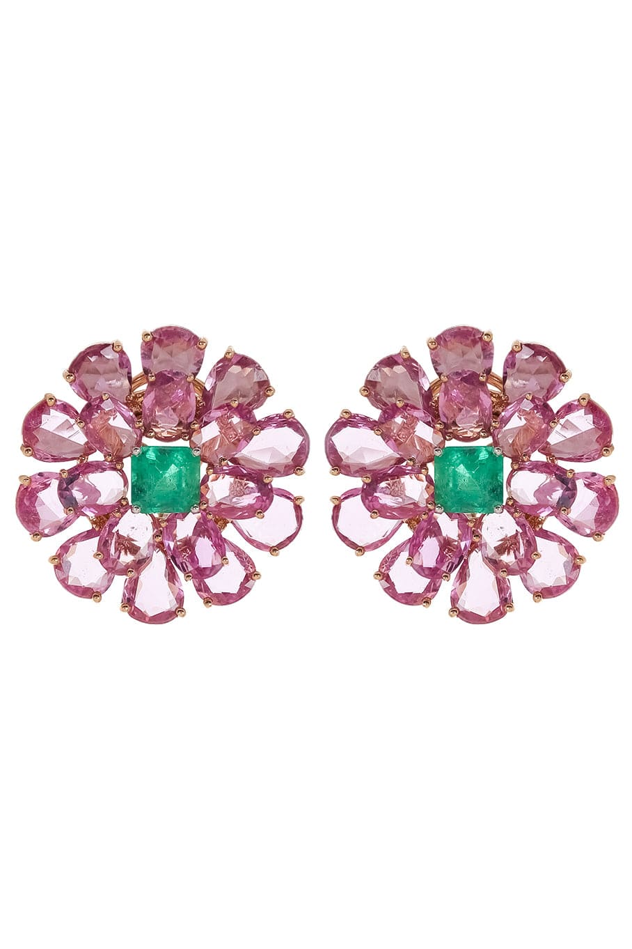 SUTRA-Pink Sapphire Emerald Earrings-ROSE GOLD