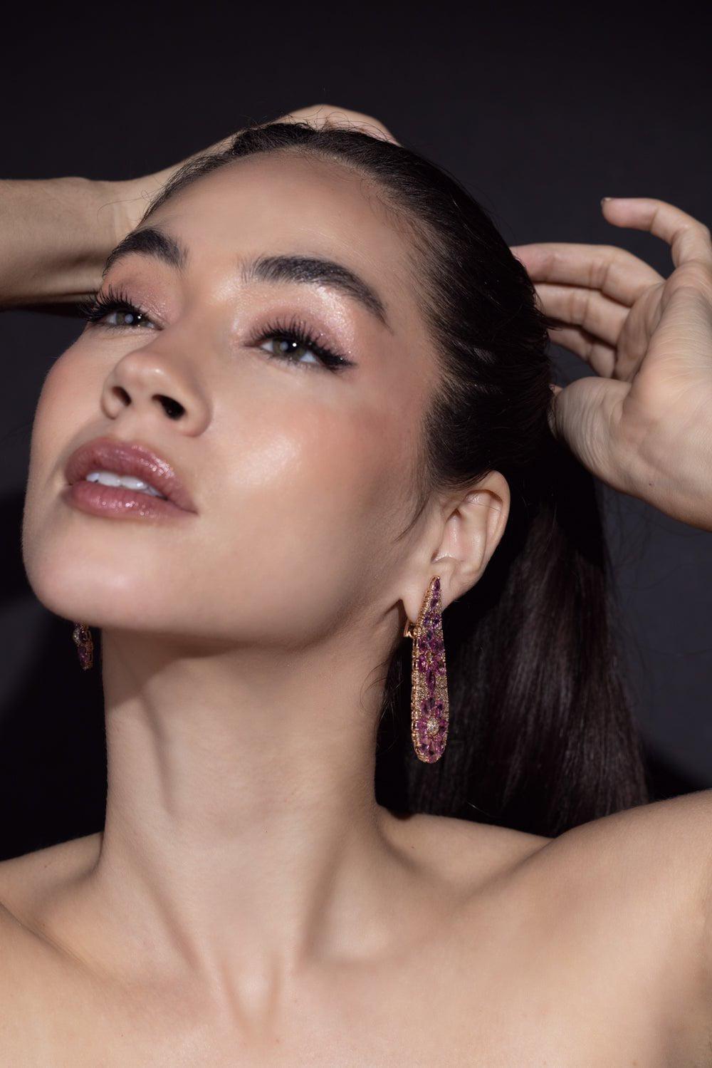SUTRA-Pink Sapphire Flower Earrings-ROSE GOLD