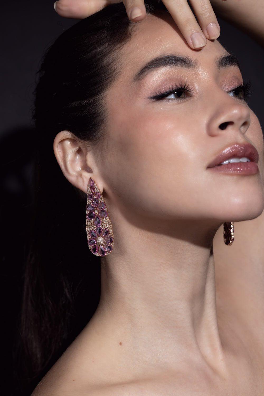 SUTRA-Pink Sapphire Flower Earrings-ROSE GOLD
