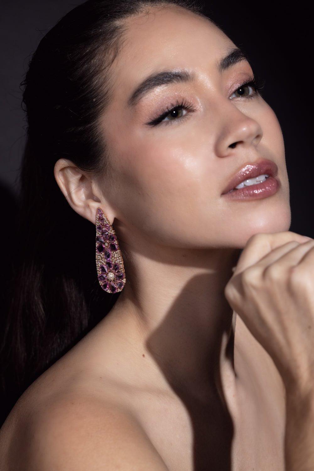 SUTRA-Pink Sapphire Flower Earrings-ROSE GOLD