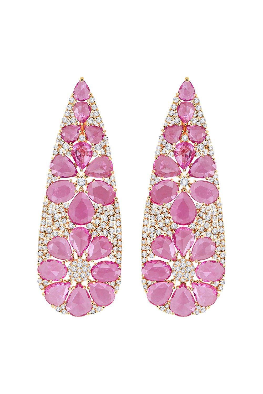 SUTRA-Pink Sapphire Flower Earrings-ROSE GOLD