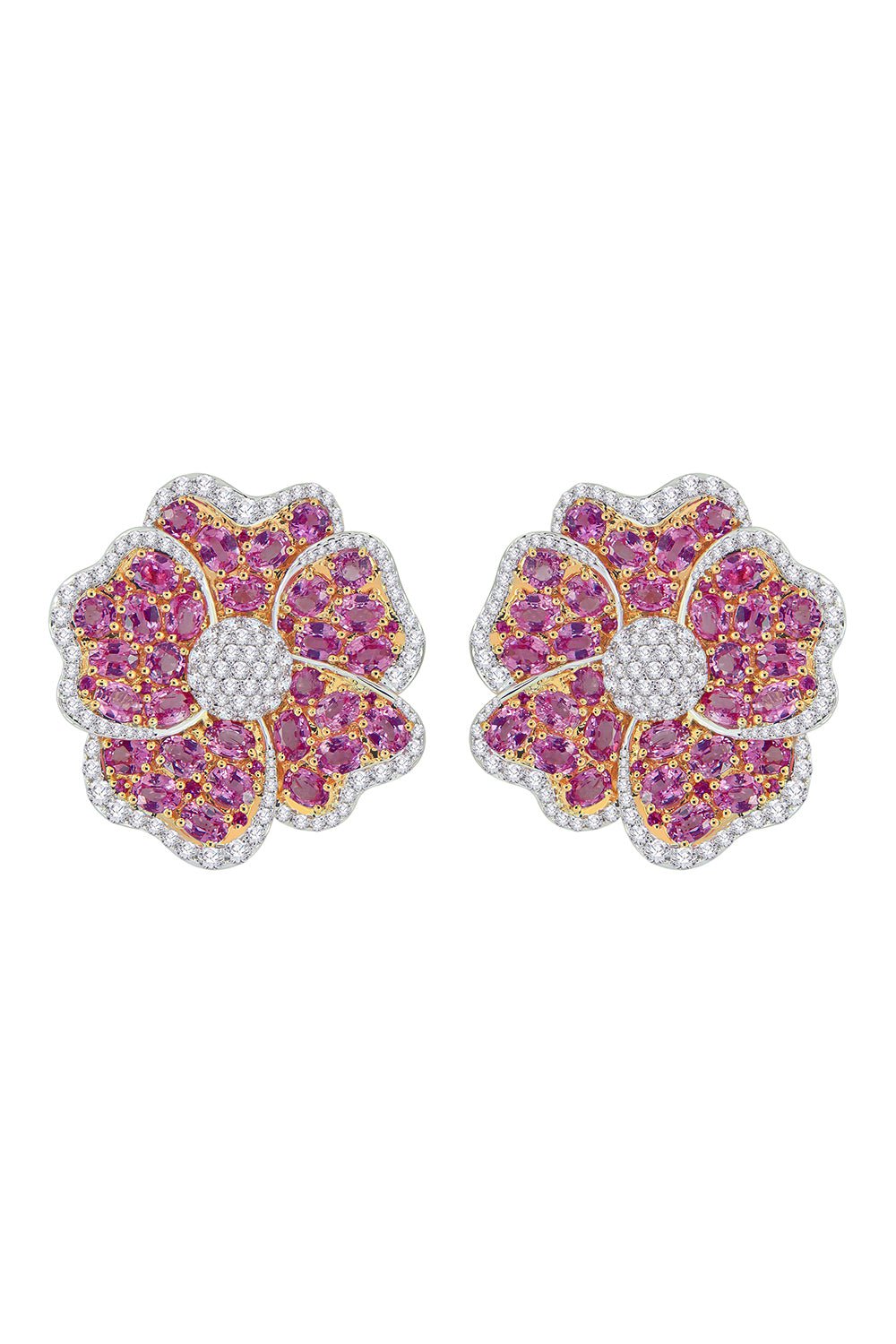 SUTRA-Pink Sapphire Flower Outline Earrings-ROSE GOLD
