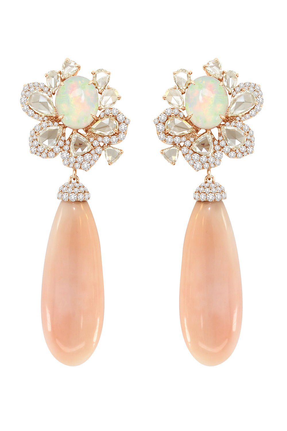 SUTRA-Pink White Opal Diamond Earrings-ROSE GOLD
