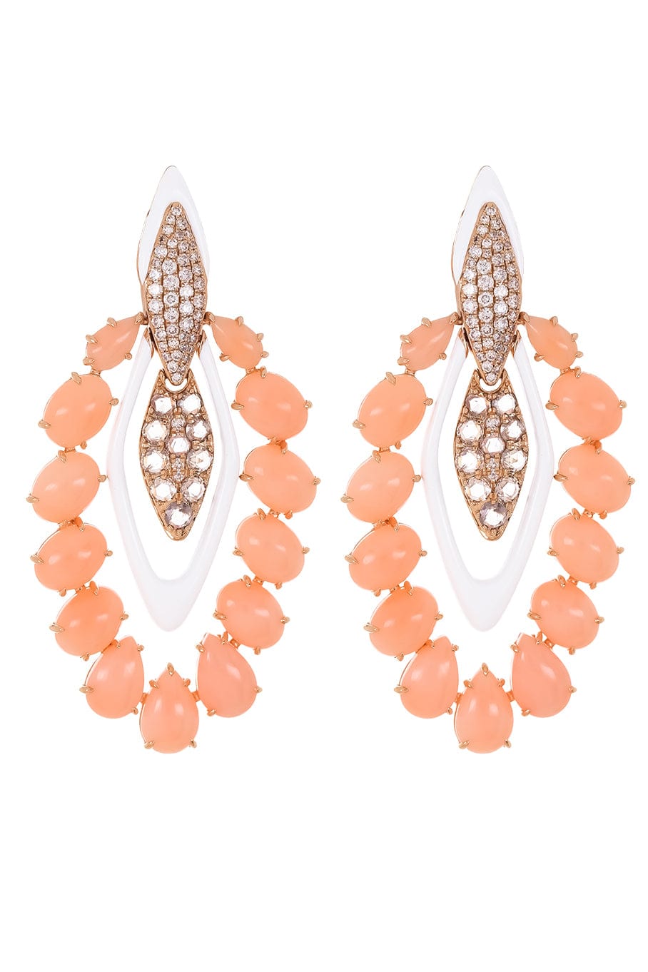 SUTRA-White Ceramic Pink Opal Earrings-ROSE GOLD