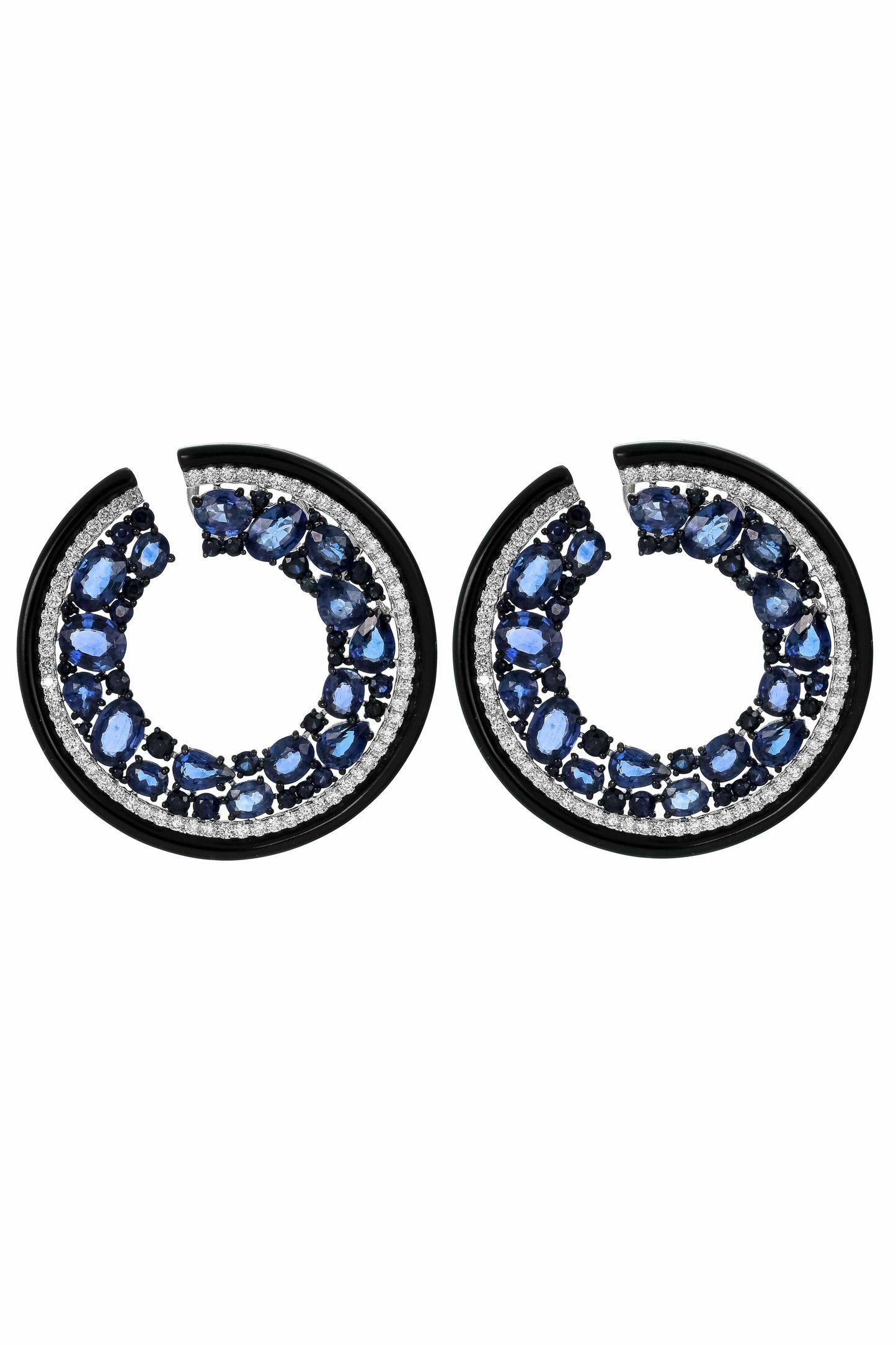 SUTRA-Black Ceramic Blue Sapphire Earrings-WHITE GOLD