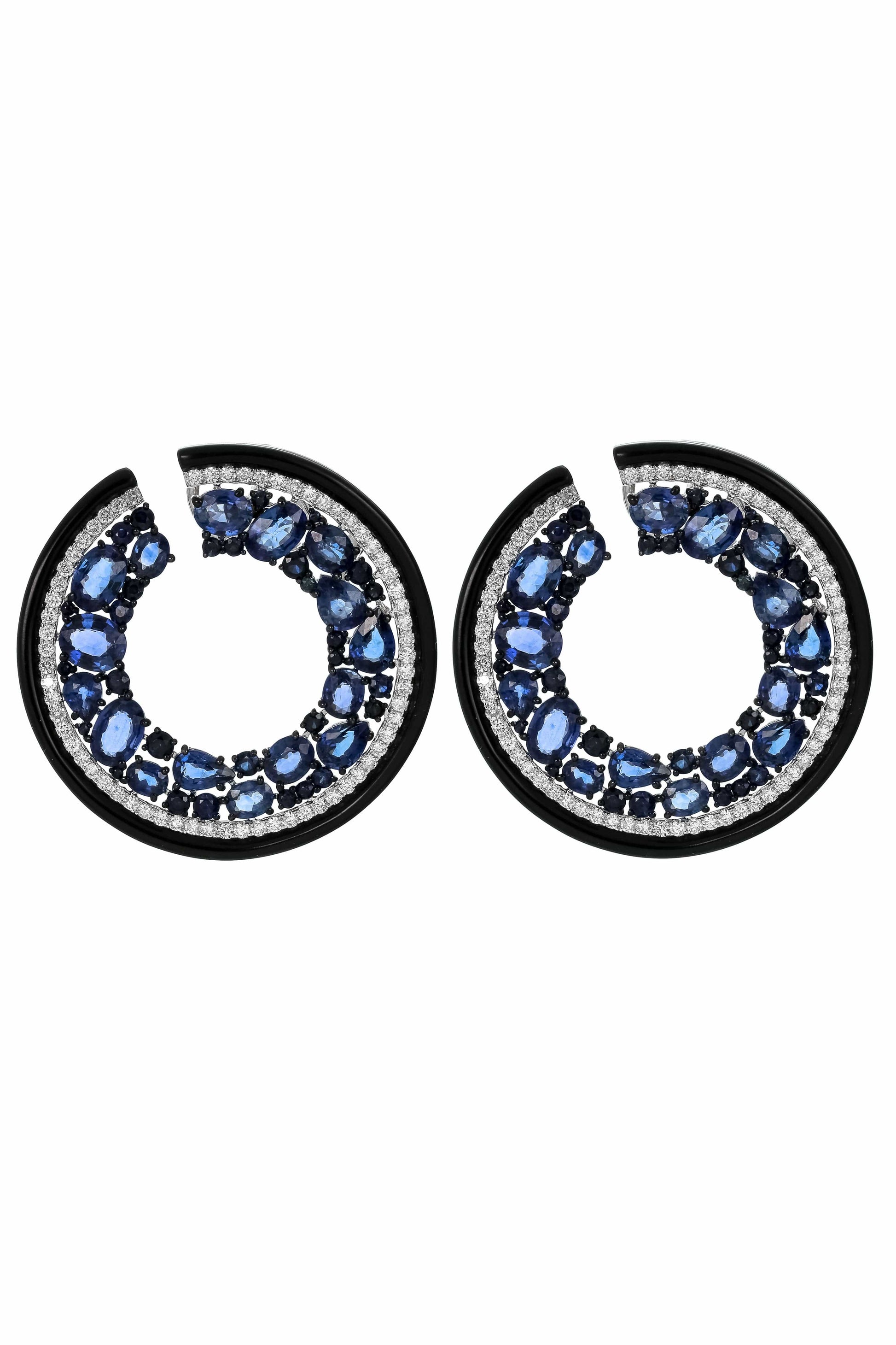 SUTRA-Black Ceramic Blue Sapphire Earrings-WHITE GOLD