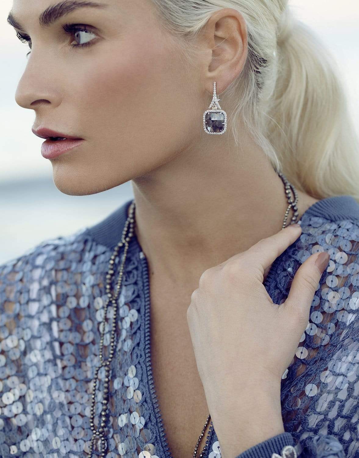 SUTRA-Black Diamond Drop Earrings-WHITE GOLD