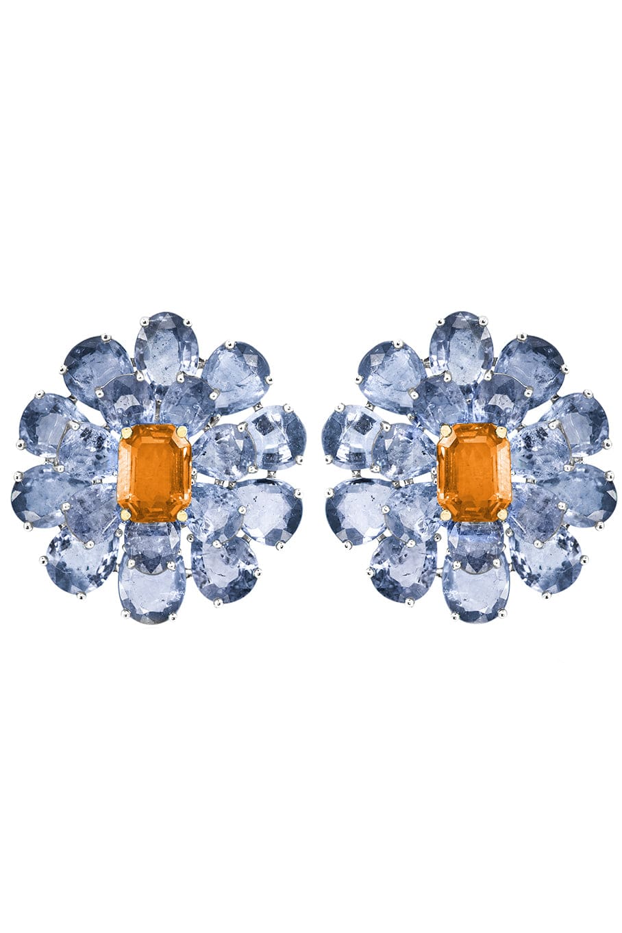 SUTRA-Blue Sapphire and Garnet Flower Earrings-WHITE GOLD