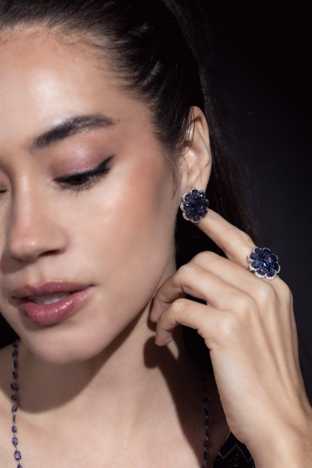 SUTRA-Blue Sapphire Diamond Earrings-WHITE GOLD