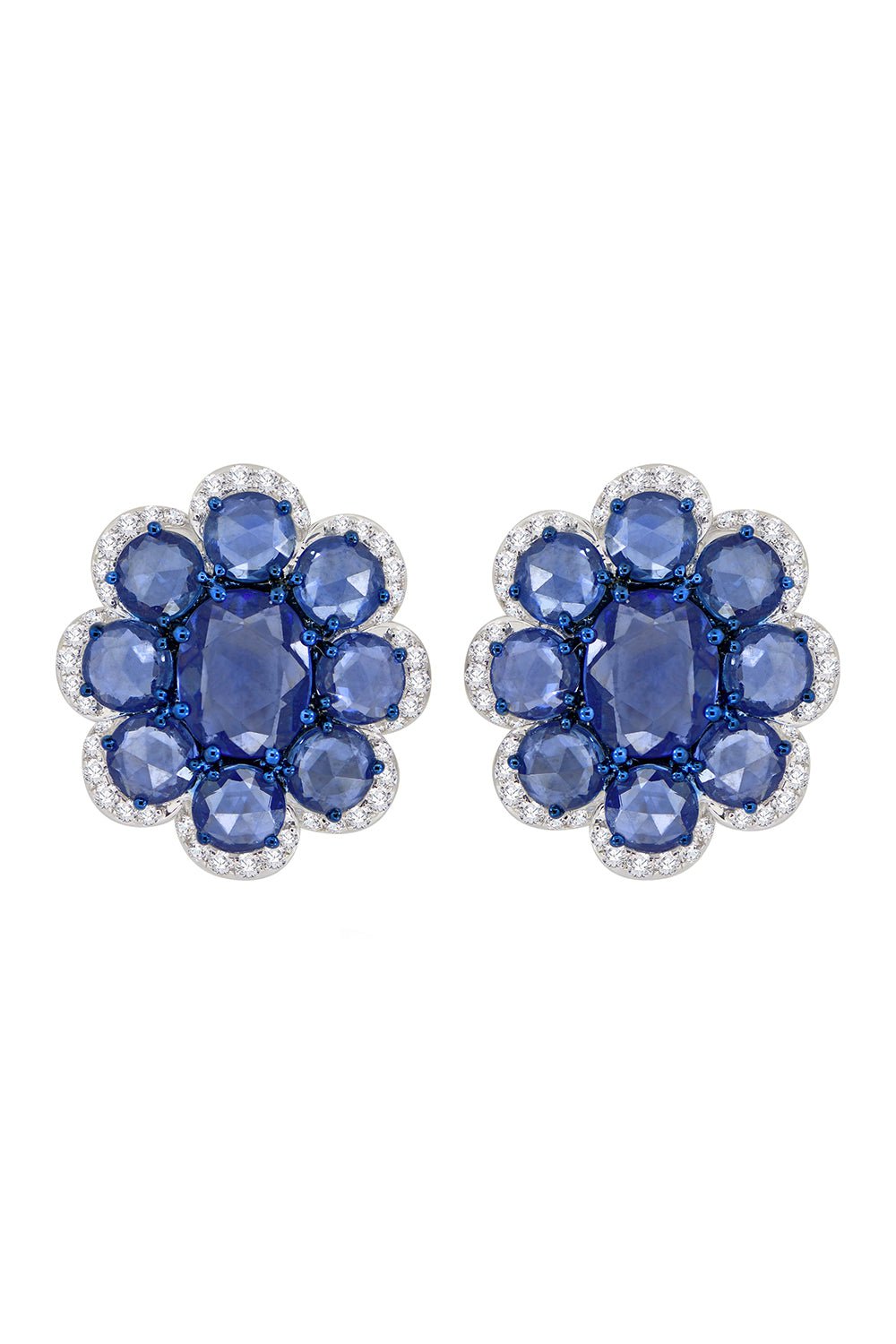 SUTRA-Blue Sapphire Diamond Earrings-WHITE GOLD