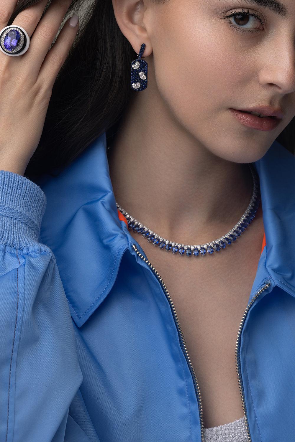 Blue Sapphire Diamond Heart Earrings-WHITE GOLD-JEWELRYFINE JEWELEARRING-SUTRA