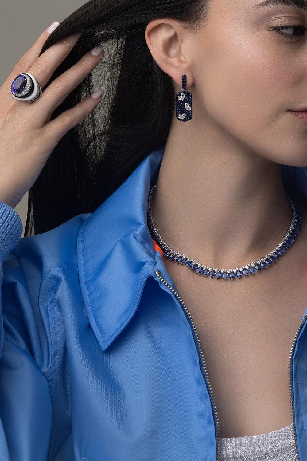 Blue Sapphire Diamond Heart Earrings-WHITE GOLD-JEWELRYFINE JEWELEARRING-SUTRA