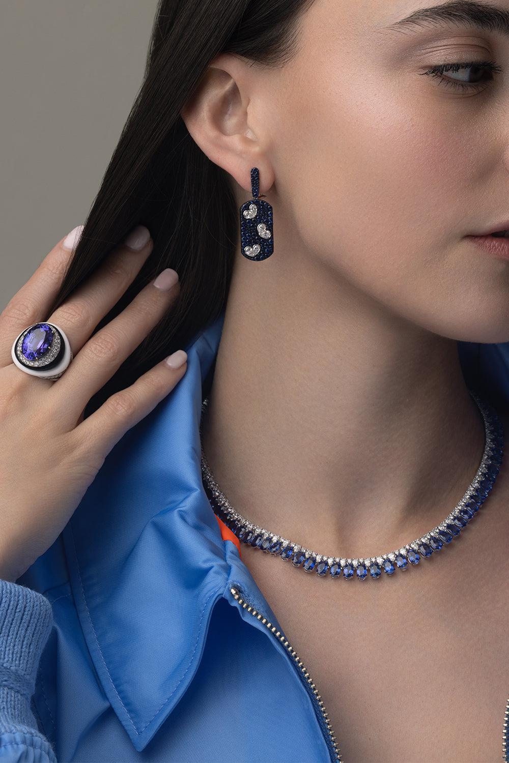 Blue Sapphire Diamond Heart Earrings-WHITE GOLD-JEWELRYFINE JEWELEARRING-SUTRA