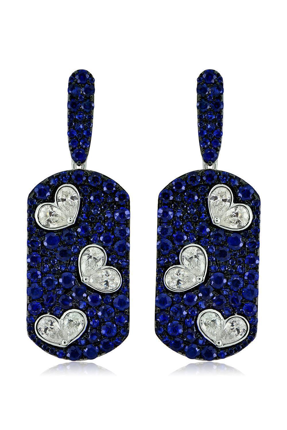 Blue Sapphire Diamond Heart Earrings-WHITE GOLD-JEWELRYFINE JEWELEARRING-SUTRA