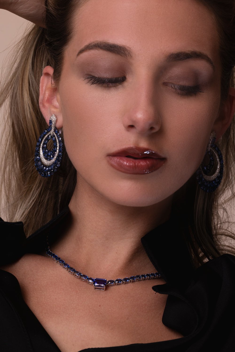 SUTRA-Blue Sapphire Drop Earrings-WHITE GOLD