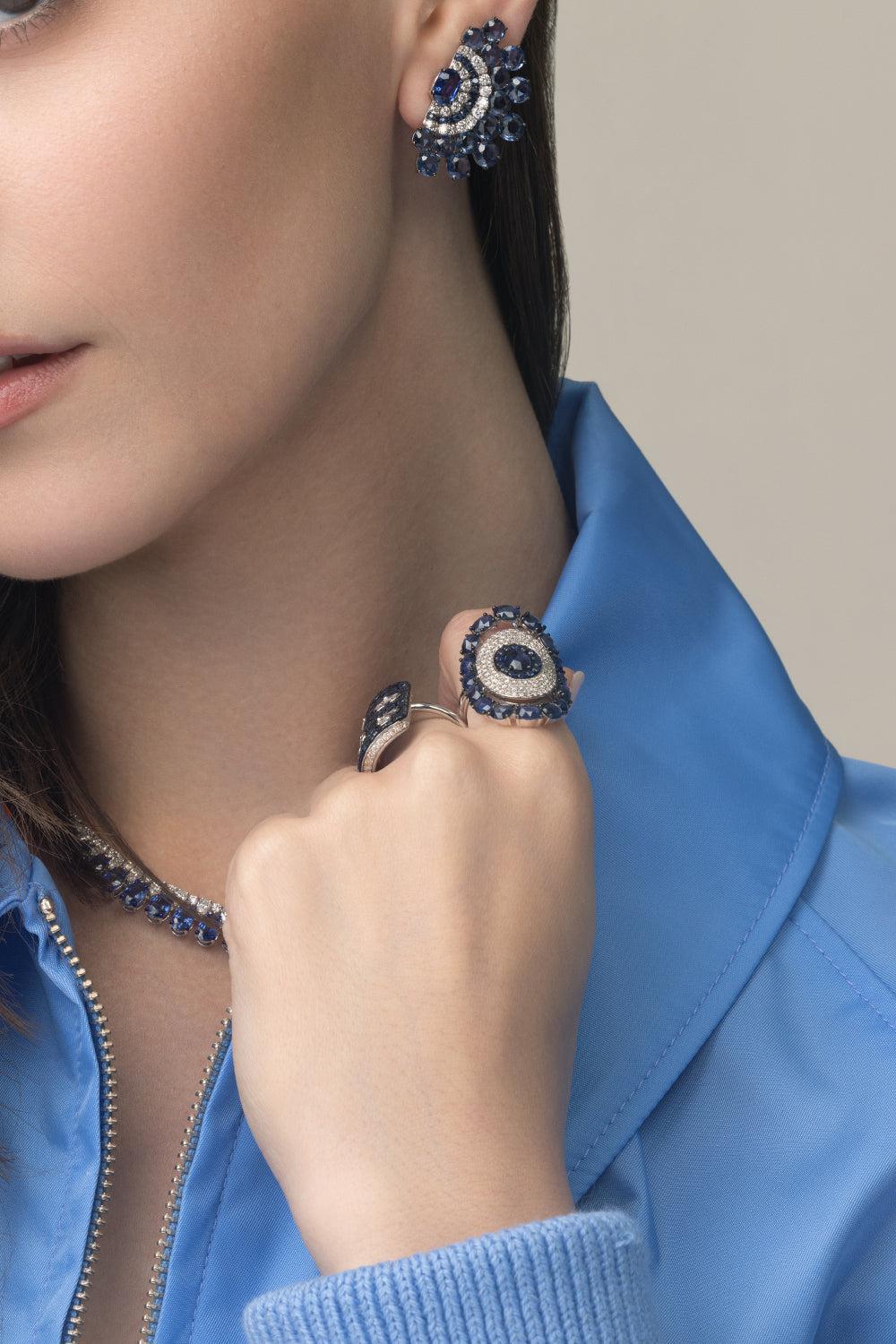 Blue Sapphire Fan Earrings-WHITE GOLD-JEWELRYFINE JEWELEARRING-SUTRA