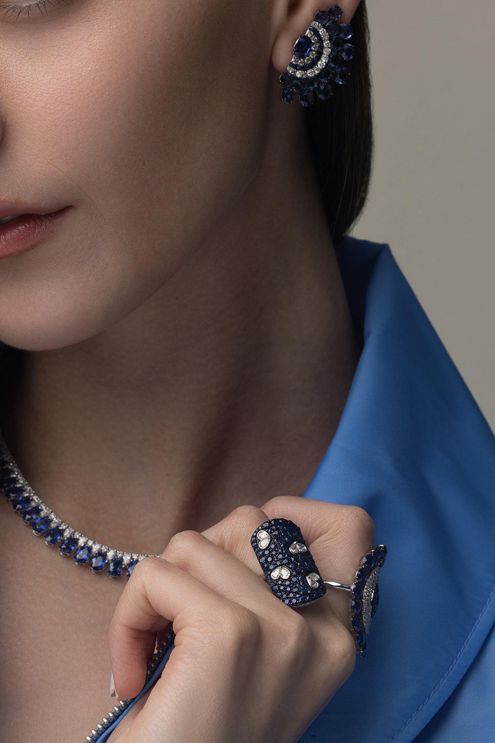 Blue Sapphire Fan Earrings-WHITE GOLD-JEWELRYFINE JEWELEARRING-SUTRA