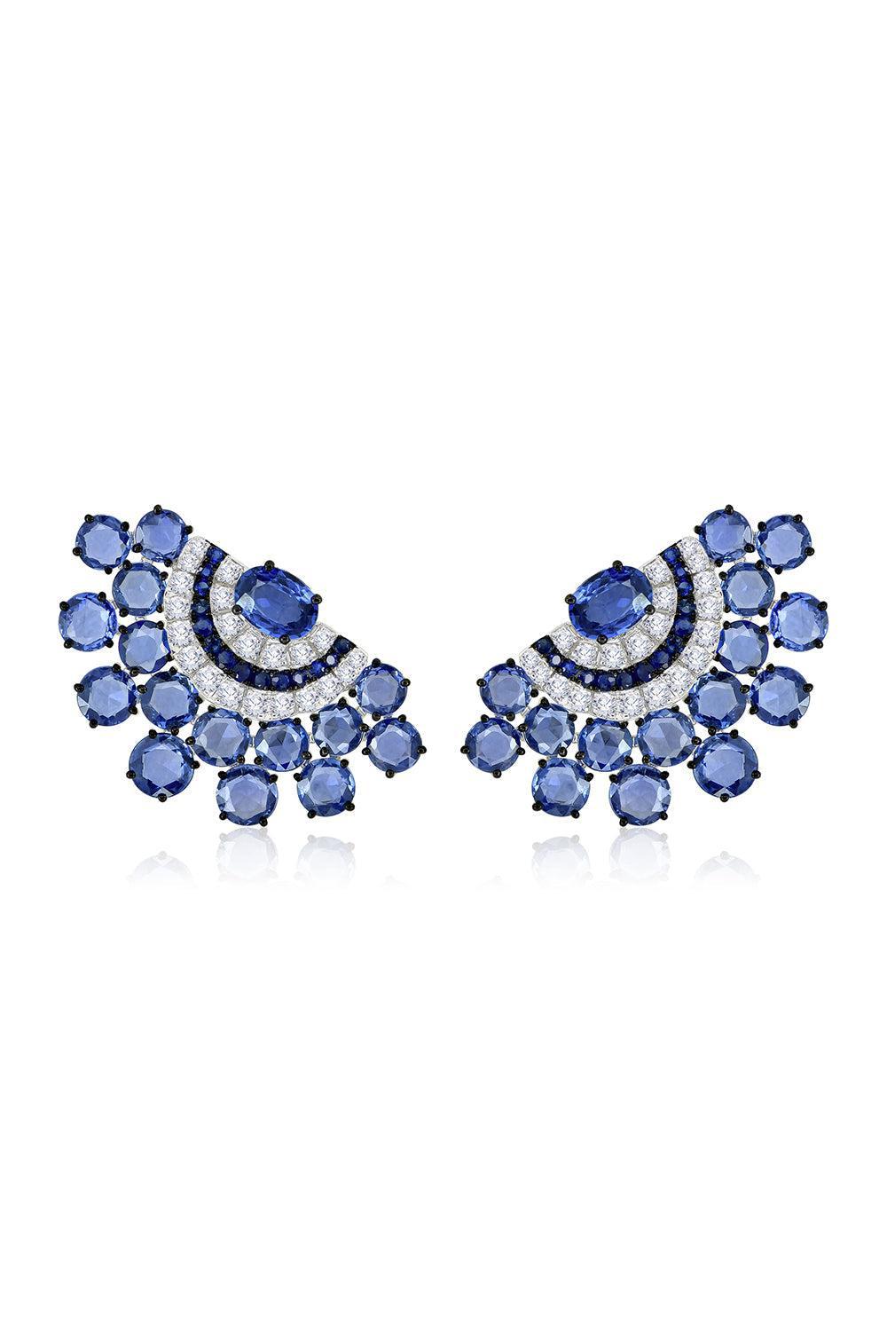Blue Sapphire Fan Earrings-WHITE GOLD-JEWELRYFINE JEWELEARRING-SUTRA