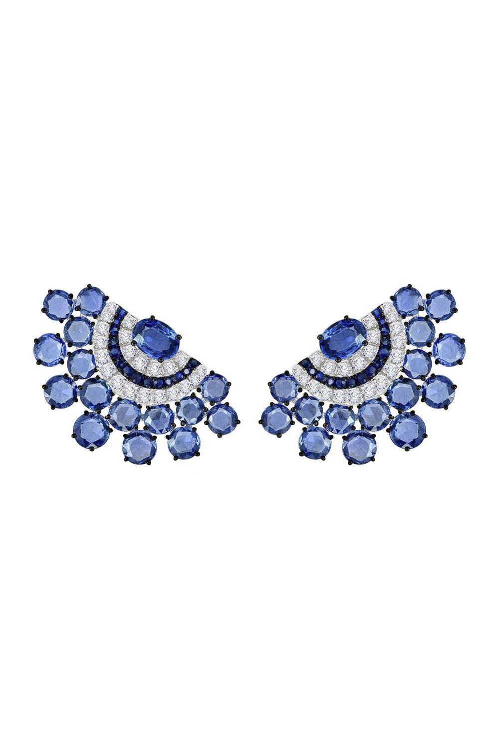 Blue Sapphire Fan Earrings-WHITE GOLD-JEWELRYFINE JEWELEARRING-SUTRA