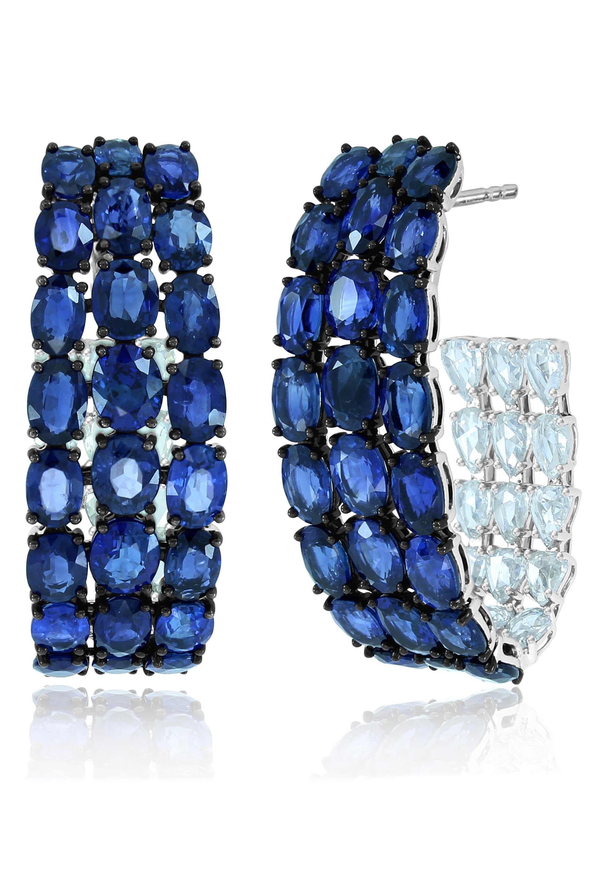 SUTRA-Blue Sapphire Hoop Earrings-WHITE GOLD