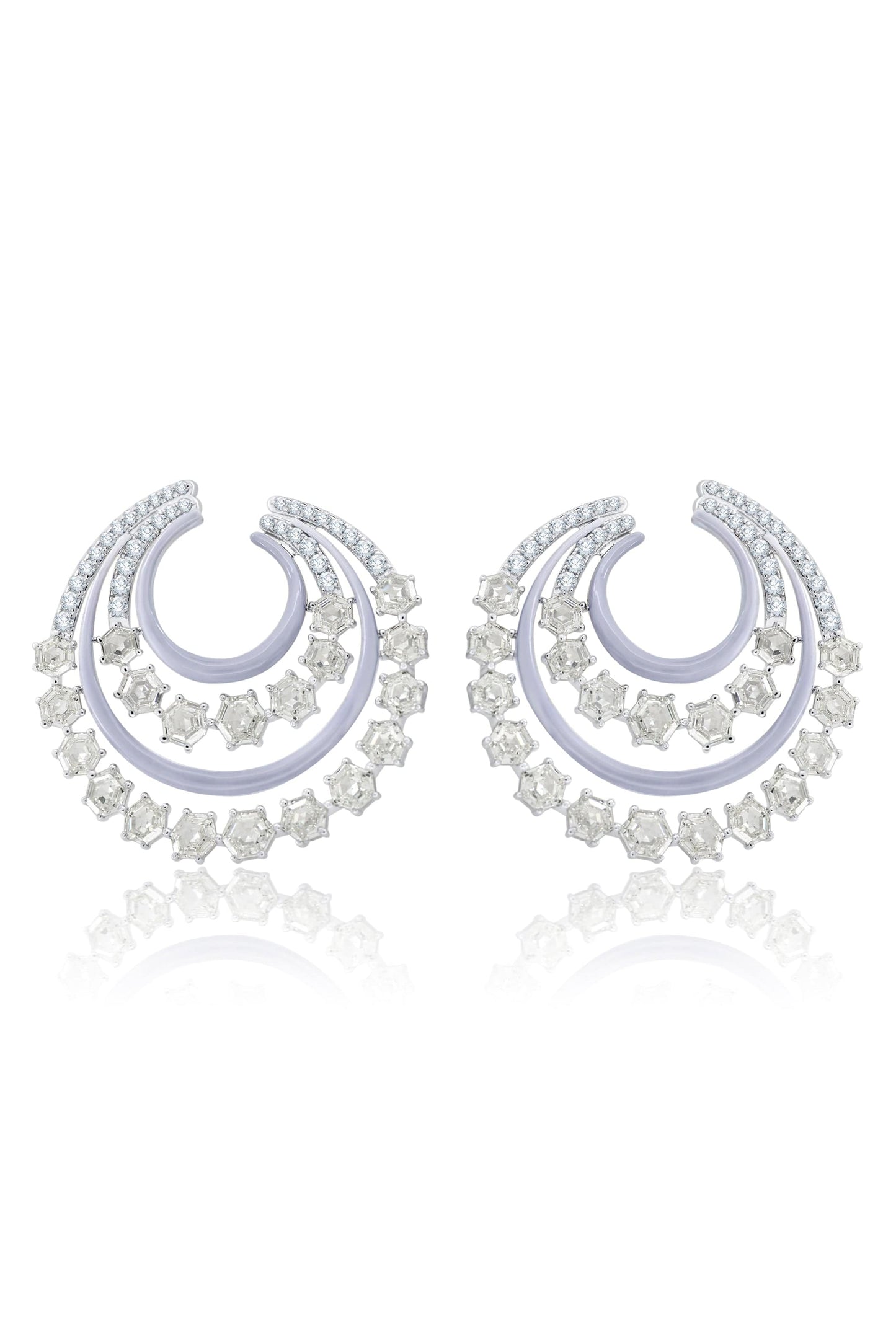 SUTRA-Gray Ceramic Diamond Earrings-WHITE GOLD
