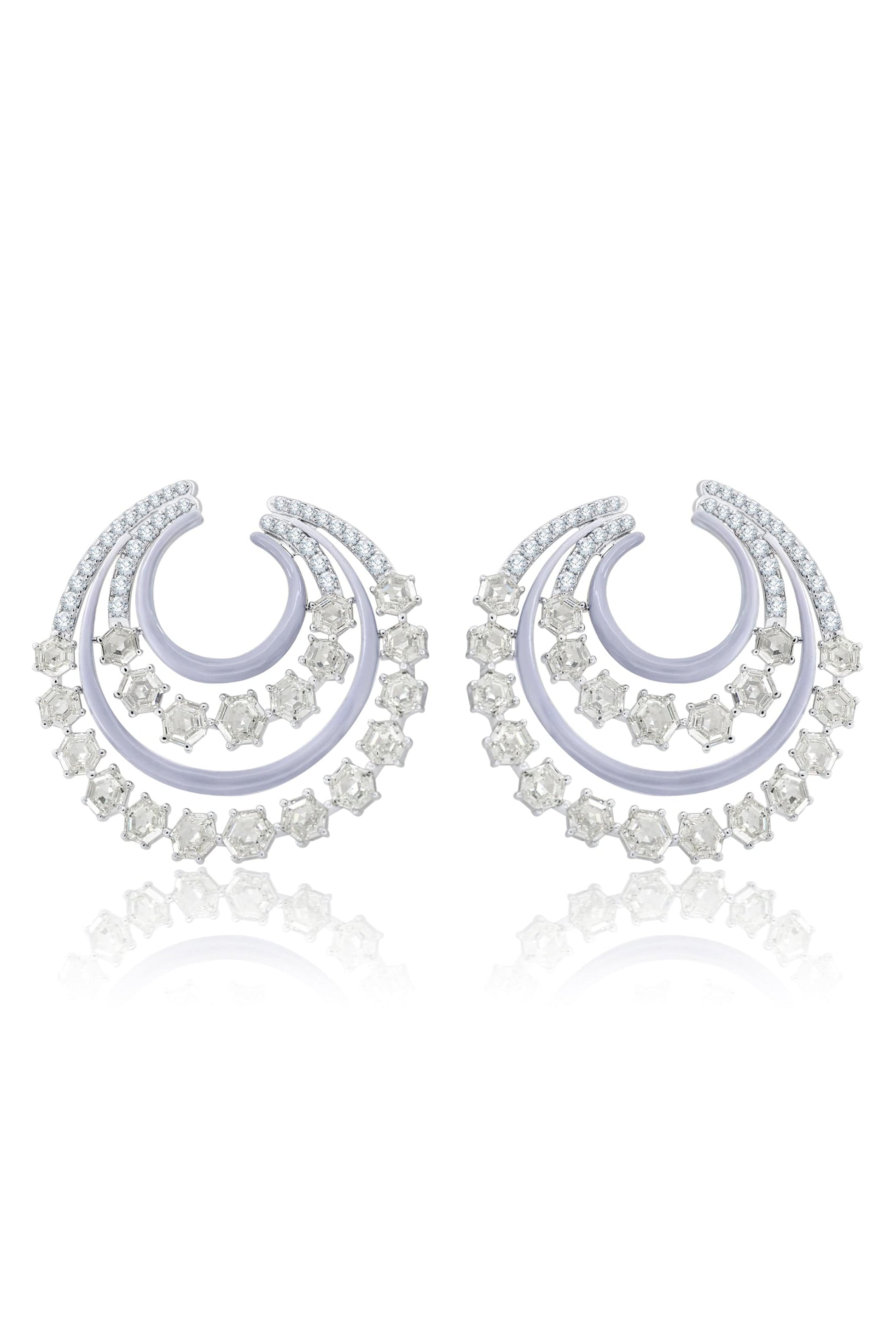 SUTRA-Gray Ceramic Diamond Earrings-WHITE GOLD