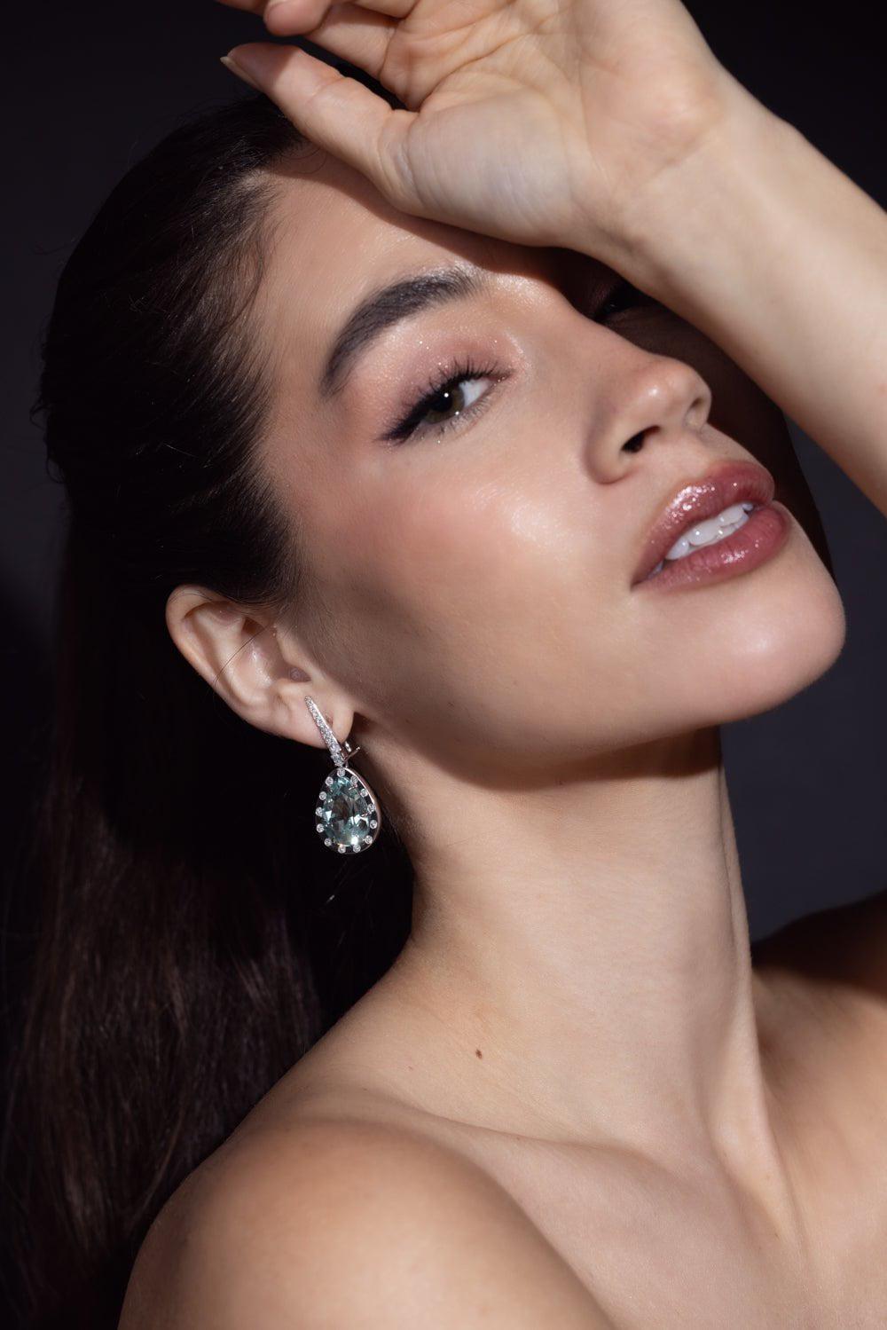 SUTRA-Green Tourmaline Diamond Earrings-WHITE GOLD
